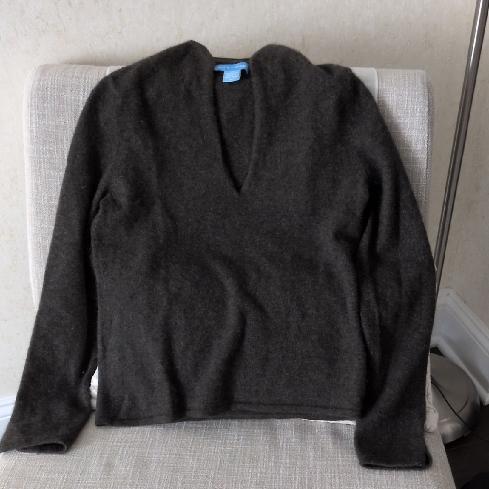 White + Warren Deep Brown V-Neck Sweater